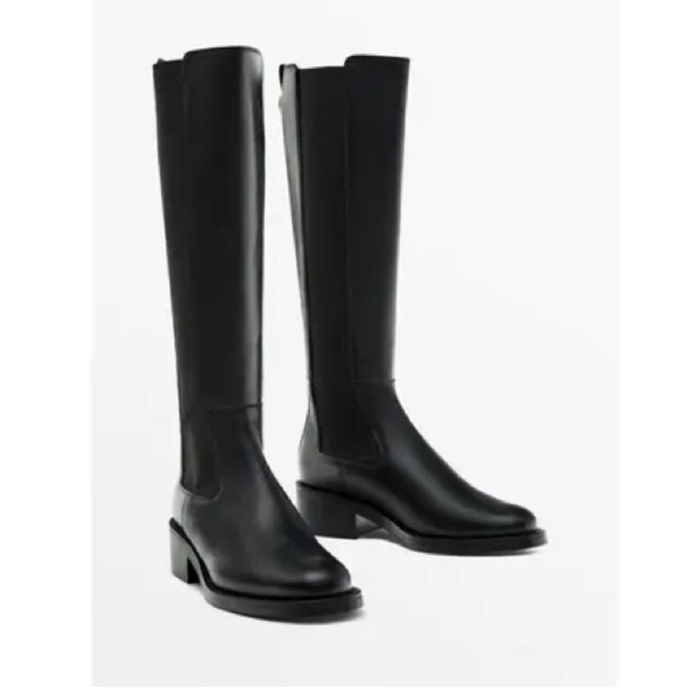 Massimo Dutti Black Knee-High Boots - Picture 2 of 12